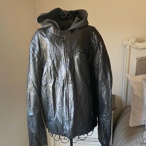 Levi's Black Faux Leather Bomber Jacket with Hood